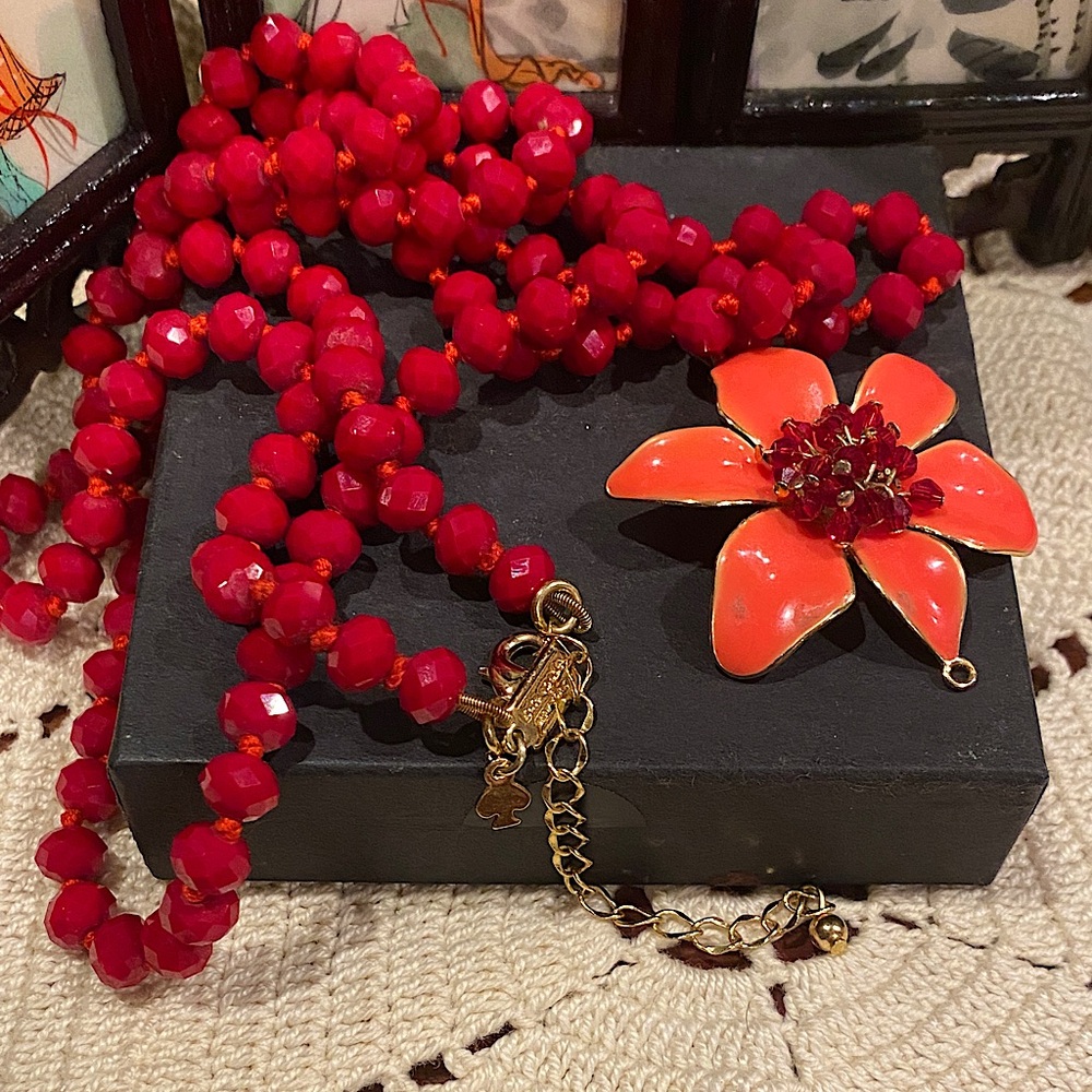 Kate Spade  Elegant Red Crystal Necklace with Pendant